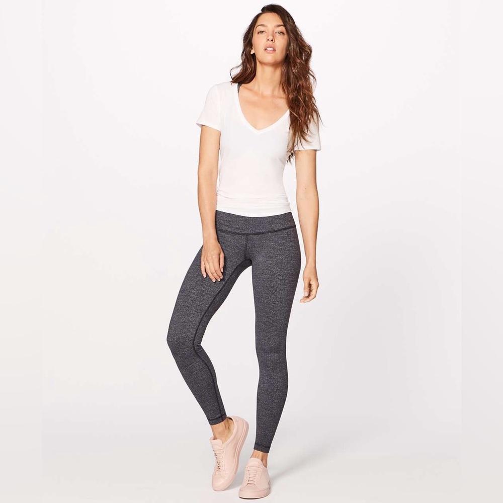 Lululemon Women's Wunder‎ Under Tights Luon Variegated Knit Black Heathered  6
